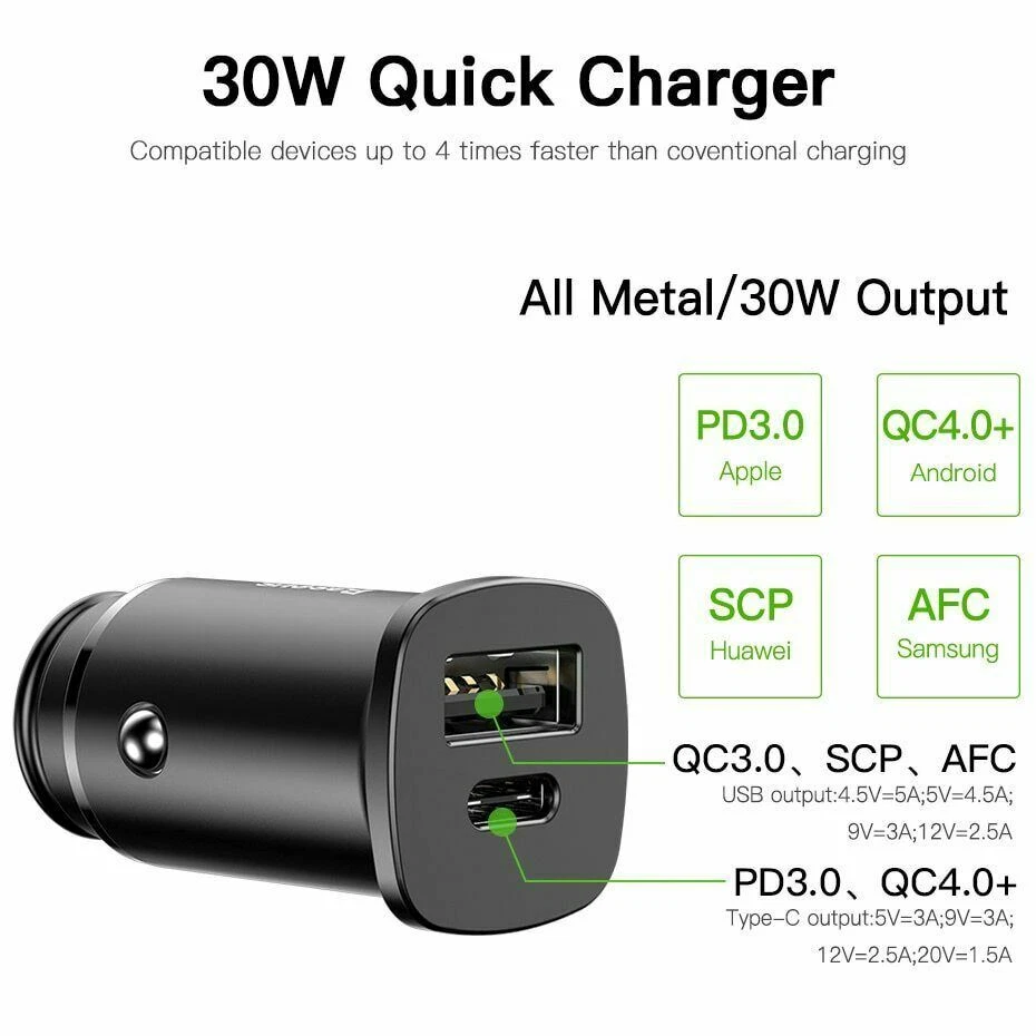 30W Dual USB C Quick Charge QC 4.0 Car Charger For iPhone Samsung huawei google detay görseli 6